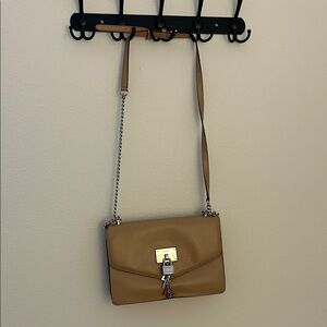 DKNY Tan Crossbody Bag with Silver Chain